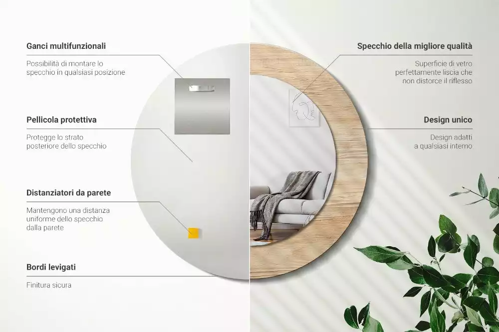 Oglindă rotundă imprimată Lemn