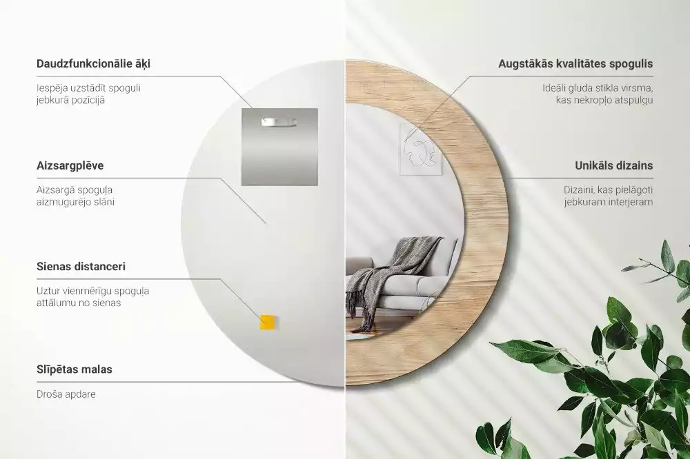 Oglindă rotundă imprimată Lemn