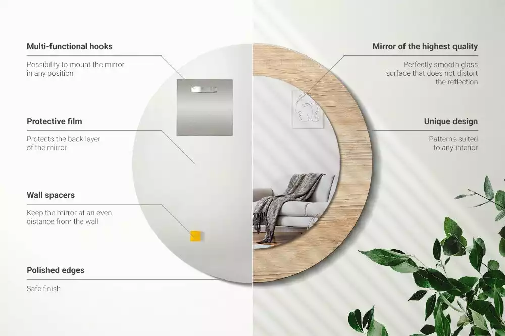 Oglindă rotundă imprimată Lemn