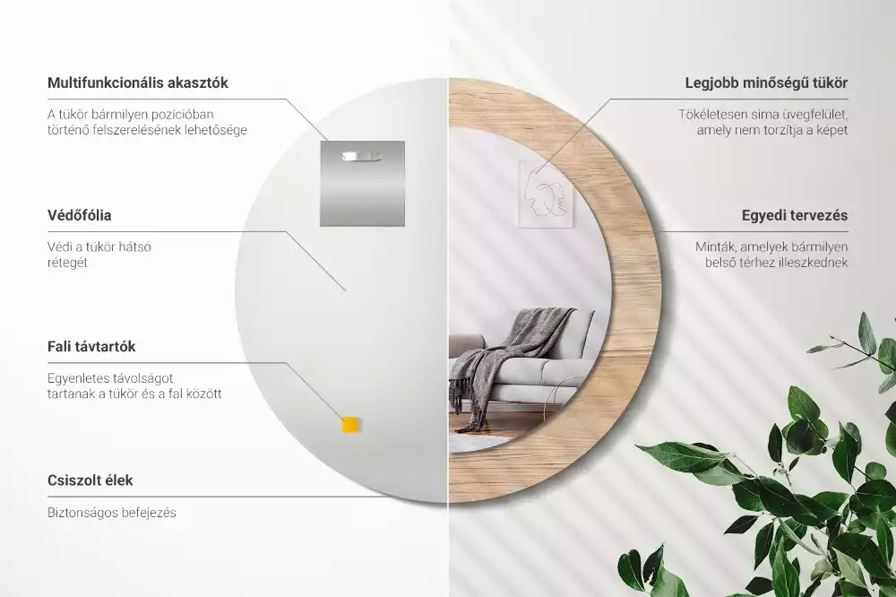 Oglindă rotundă imprimată Lemn