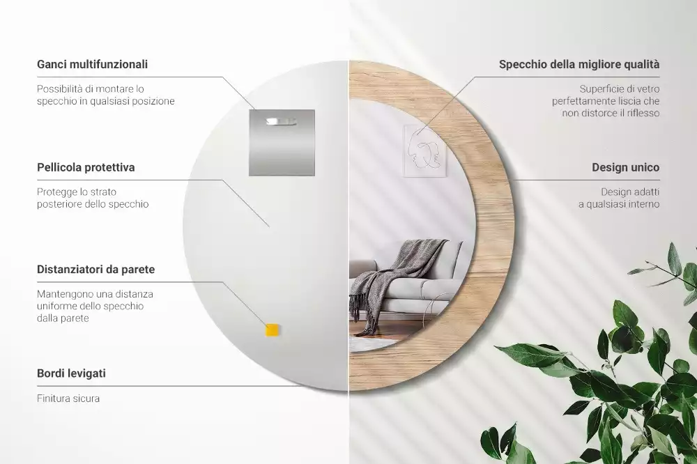 Oglindă rotundă imprimată Lemn