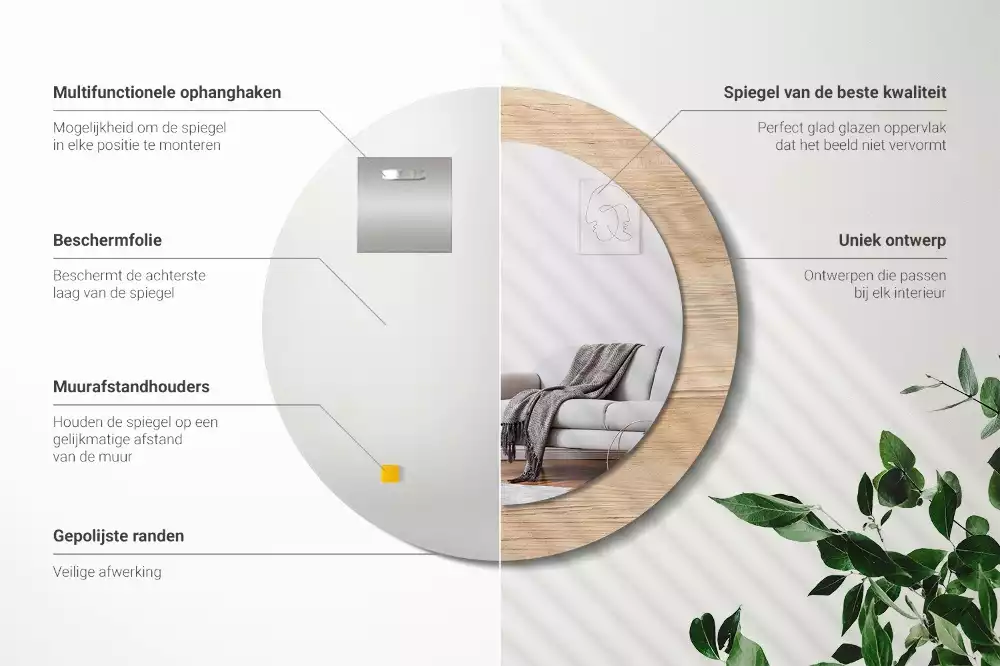 Oglindă rotundă imprimată Lemn