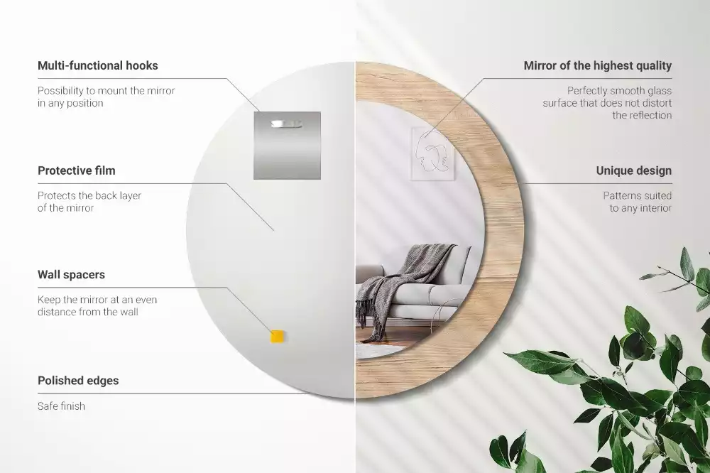 Oglindă rotundă imprimată Lemn