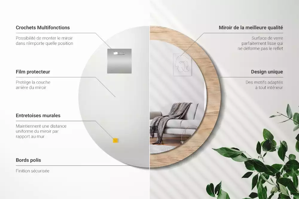 Oglindă rotundă imprimată Lemn