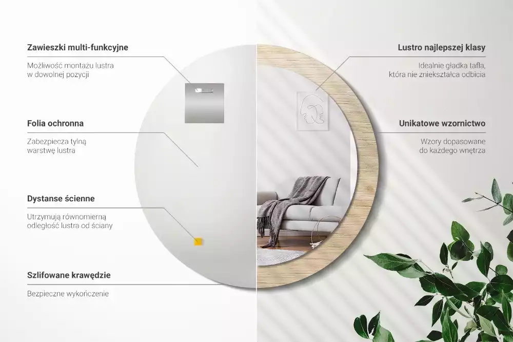 Oglindă cu decor rotundă Lemn deschis