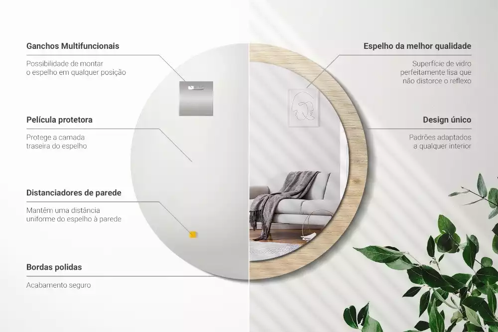 Oglindă cu decor rotundă Lemn deschis