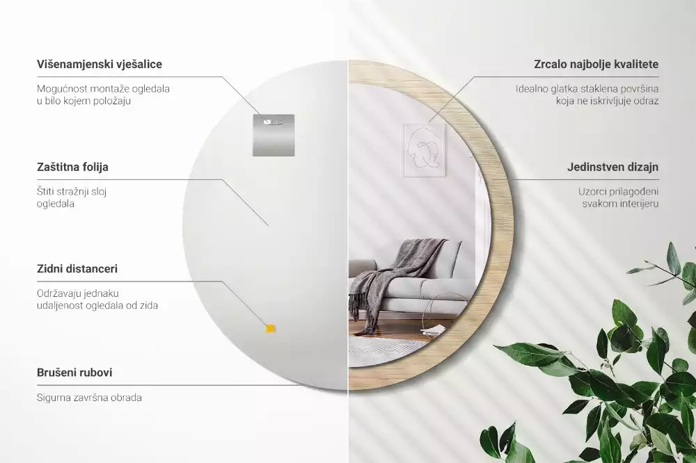 Oglindă cu decor rotundă Lemn deschis