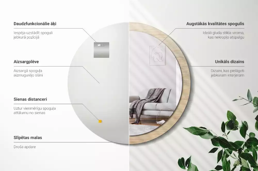 Oglindă cu decor rotundă Lemn deschis