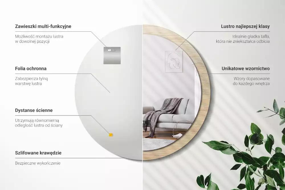 Oglindă cu decor rotundă Lemn deschis