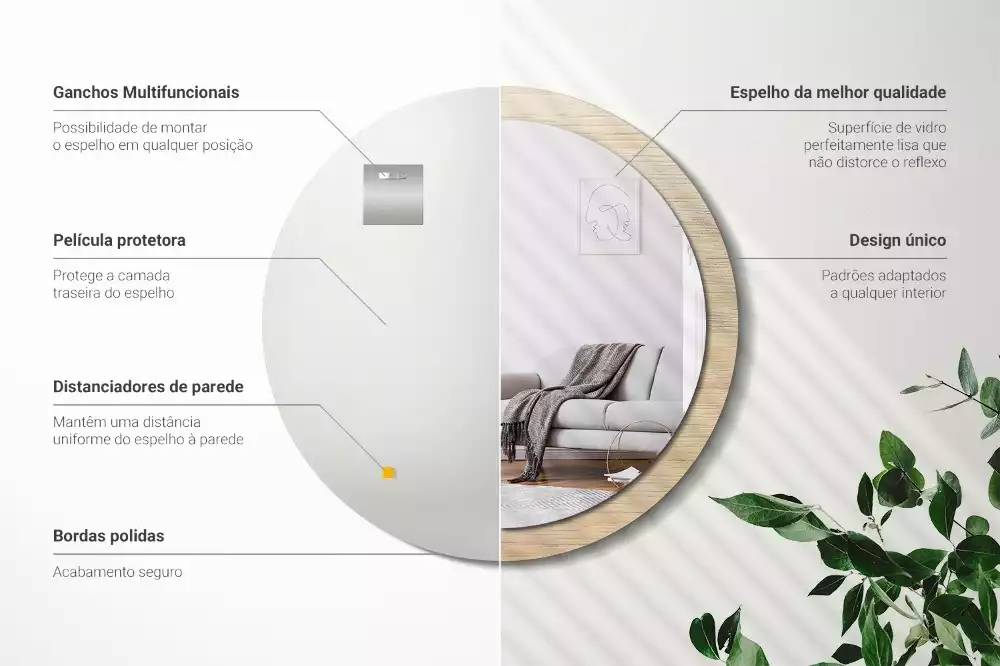 Oglindă cu decor rotundă Lemn deschis