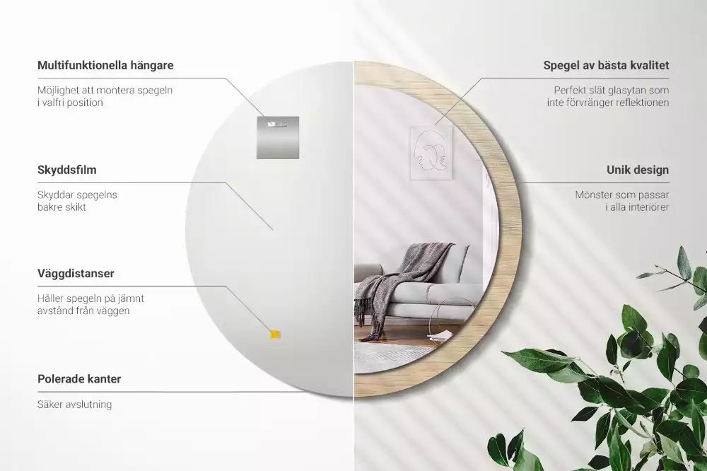 Oglindă cu decor rotundă Lemn deschis