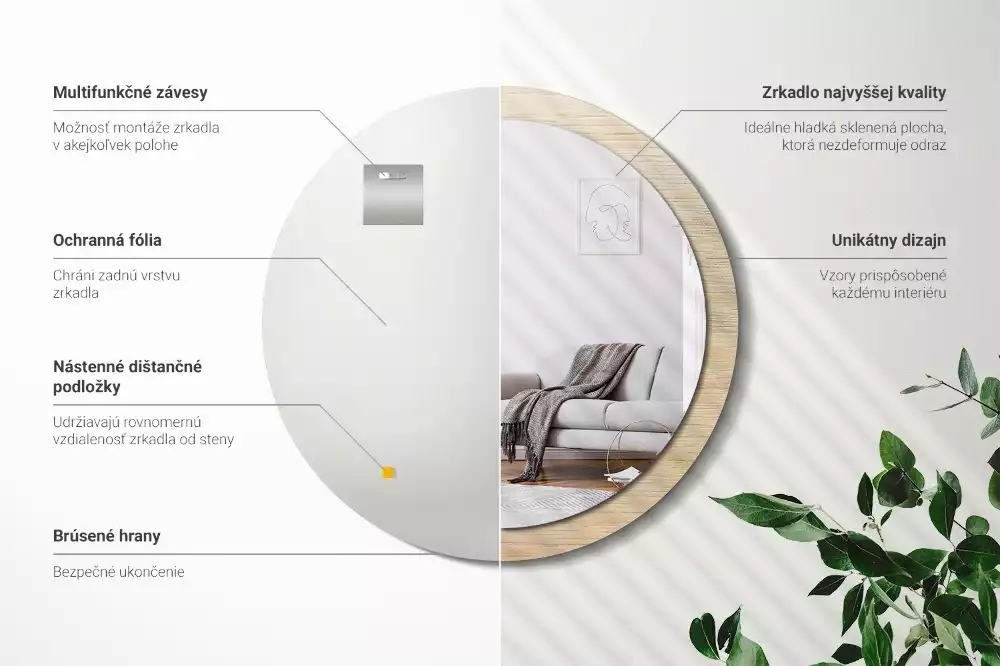 Oglindă cu decor rotundă Lemn deschis