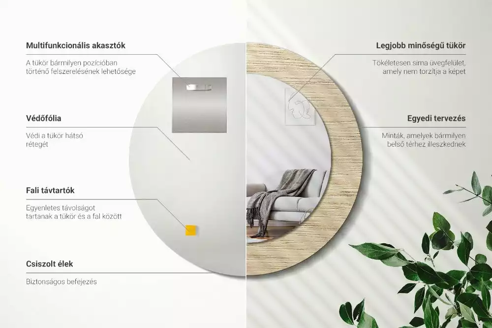 Oglindă cu decor rotundă Lemn deschis