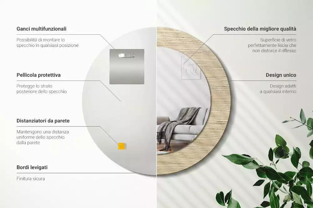 Oglindă cu decor rotundă Lemn deschis