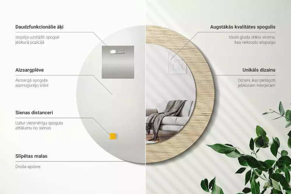 Oglindă cu decor rotundă Lemn deschis