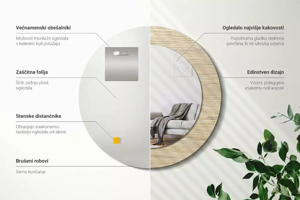 Oglindă cu decor rotundă Lemn deschis