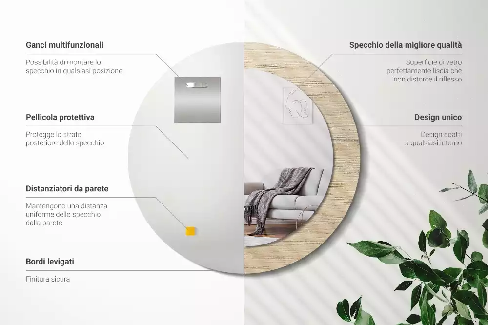 Oglindă cu decor rotundă Lemn deschis