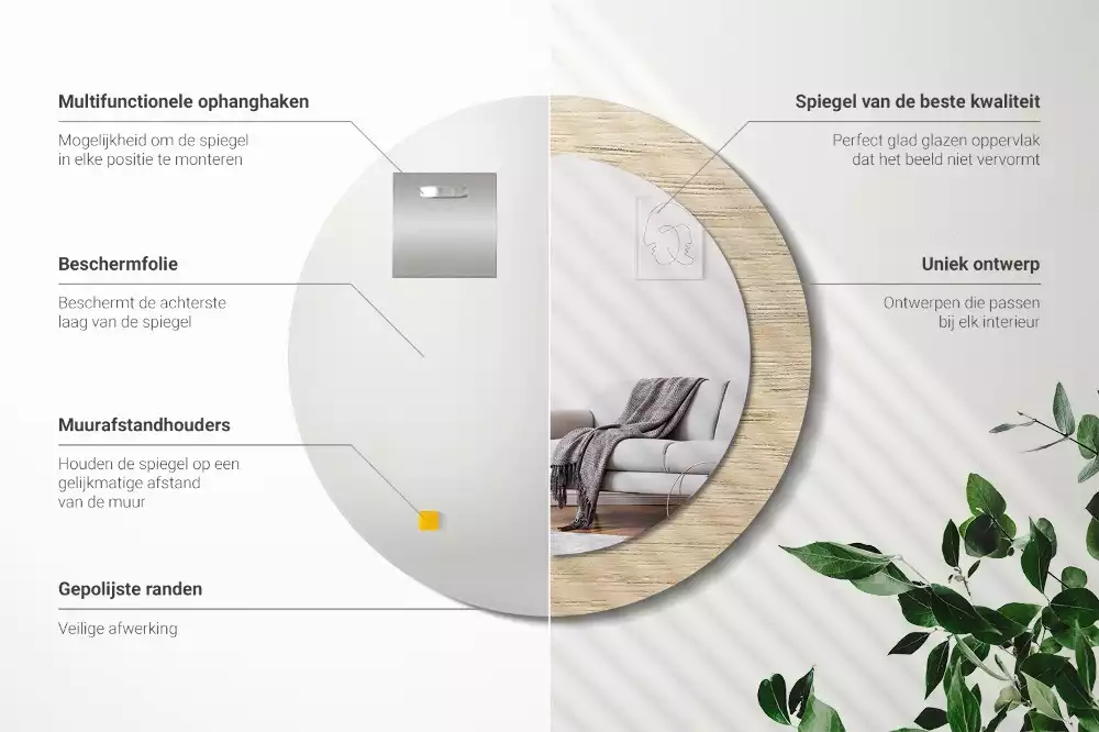 Oglindă cu decor rotundă Lemn deschis