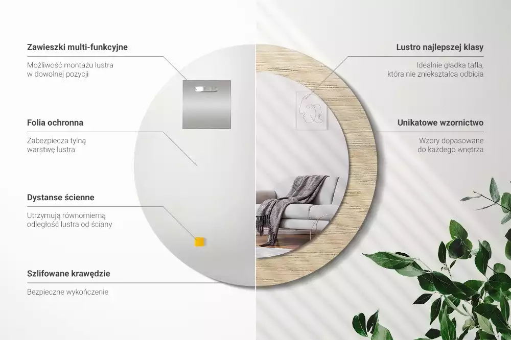 Oglindă cu decor rotundă Lemn deschis