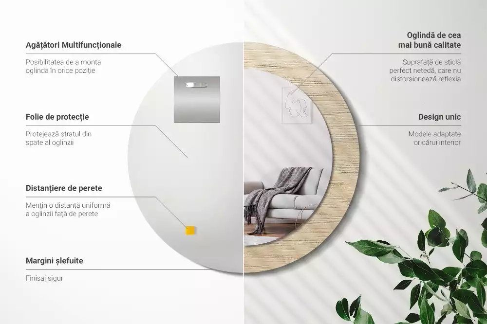 Oglindă cu decor rotundă Lemn deschis