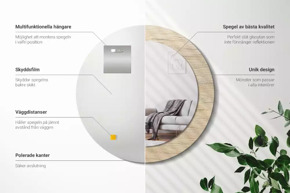 Oglindă cu decor rotundă Lemn deschis