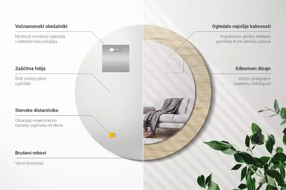 Oglindă cu decor rotundă Lemn deschis