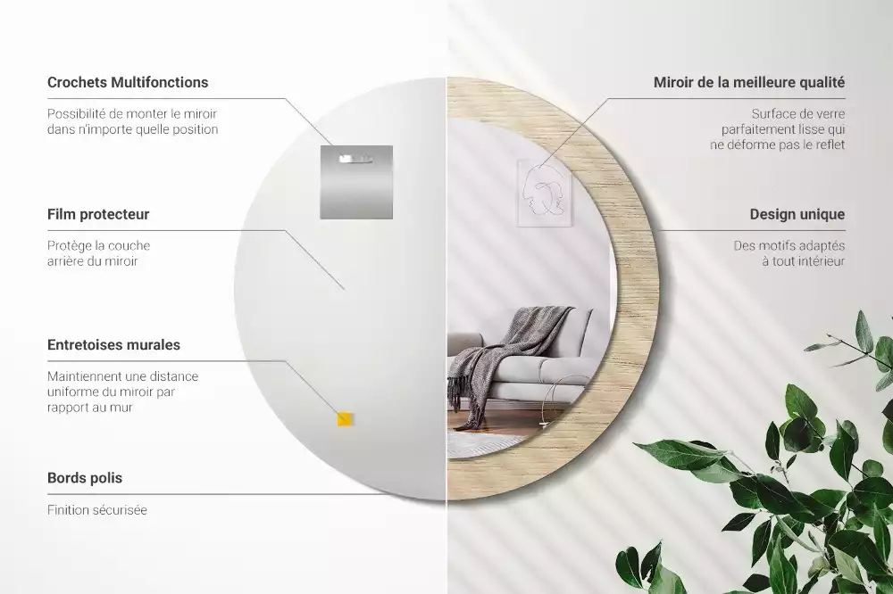 Oglindă cu decor rotundă Lemn deschis