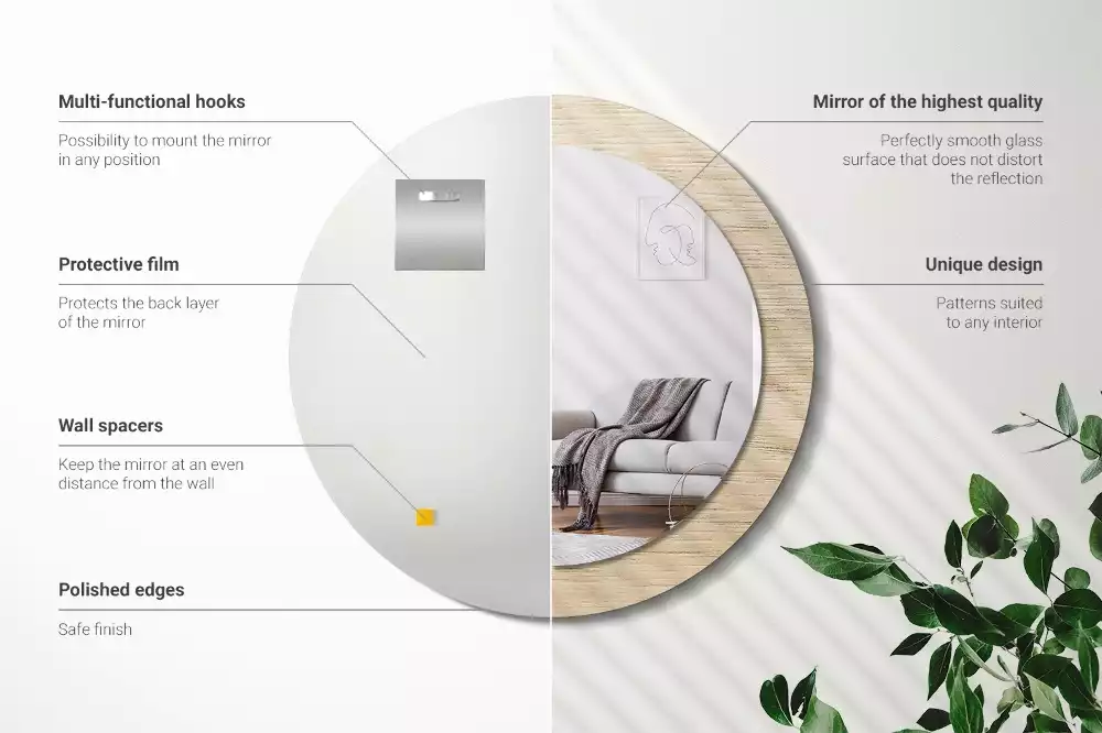 Oglindă cu decor rotundă Lemn deschis