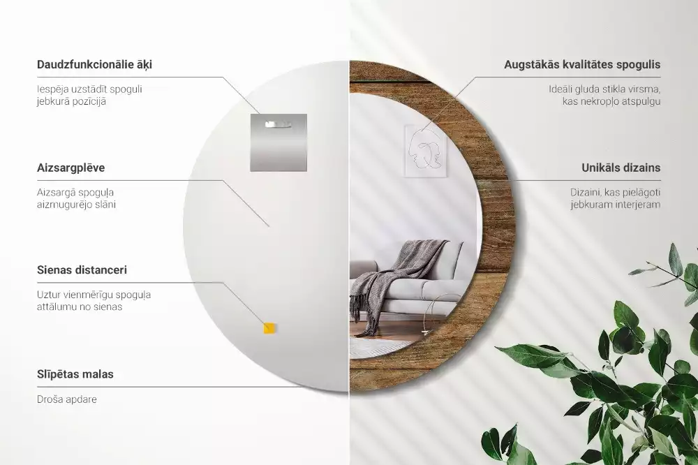 Oglindă rotundă ramă cu imprimeu Lemn vechi