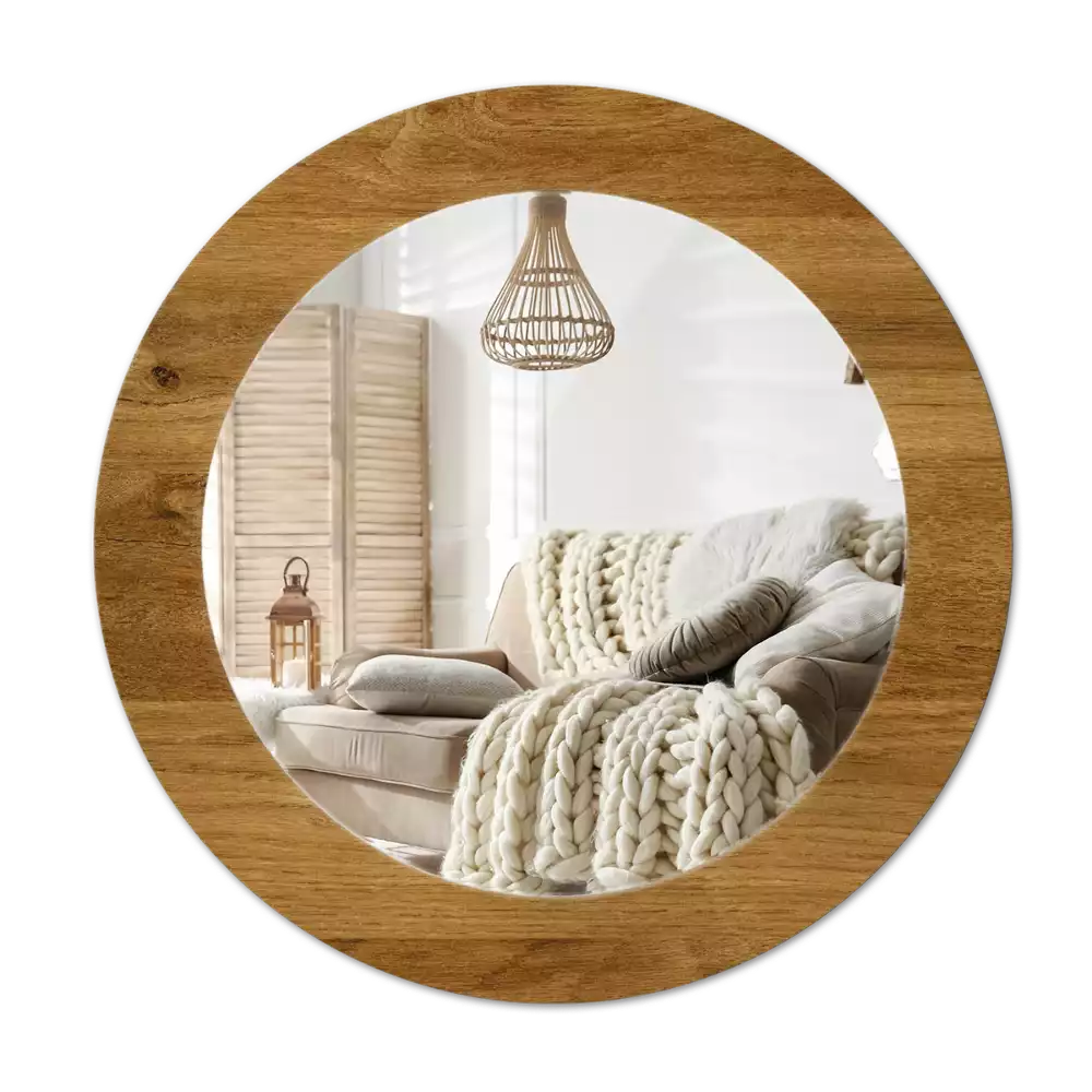 Oglindă rotundă imprimată Stejar rustic