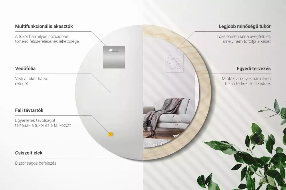 Oglindă cu decor rotundă Lemn deschis