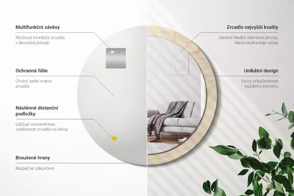 Oglindă cu decor rotundă Lemn deschis