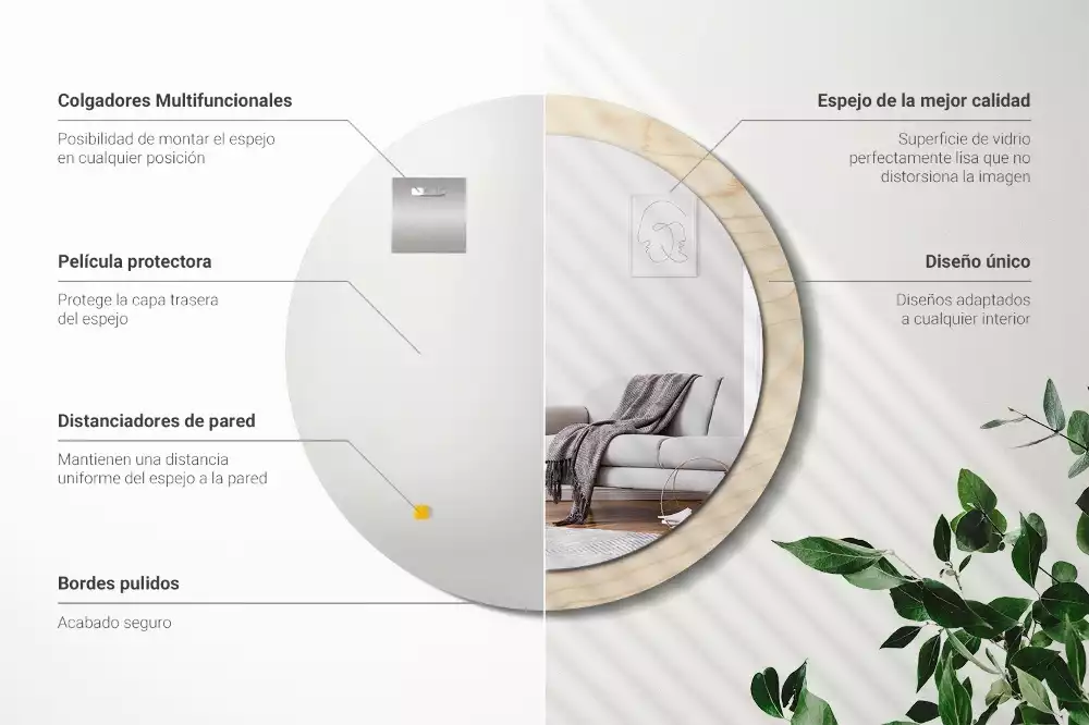 Oglindă cu decor rotundă Lemn deschis