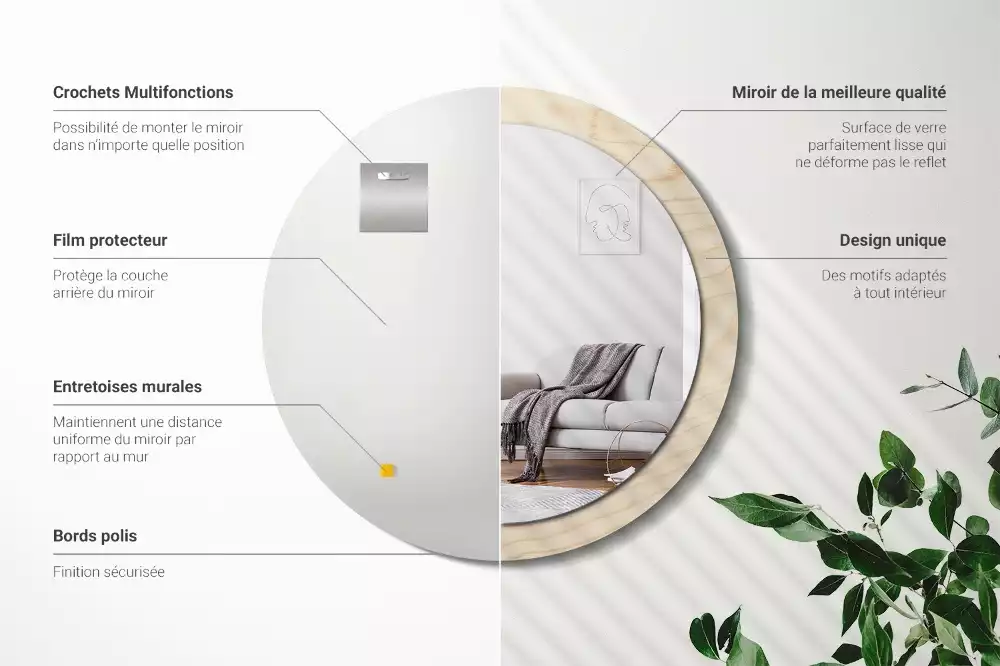 Oglindă cu decor rotundă Lemn deschis