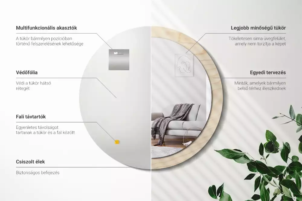 Oglindă cu decor rotundă Lemn deschis