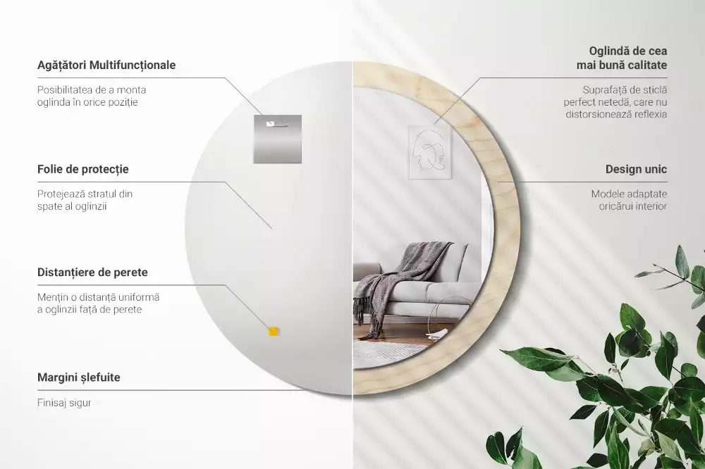 Oglindă cu decor rotundă Lemn deschis