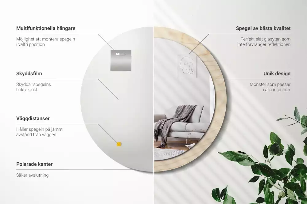 Oglindă cu decor rotundă Lemn deschis