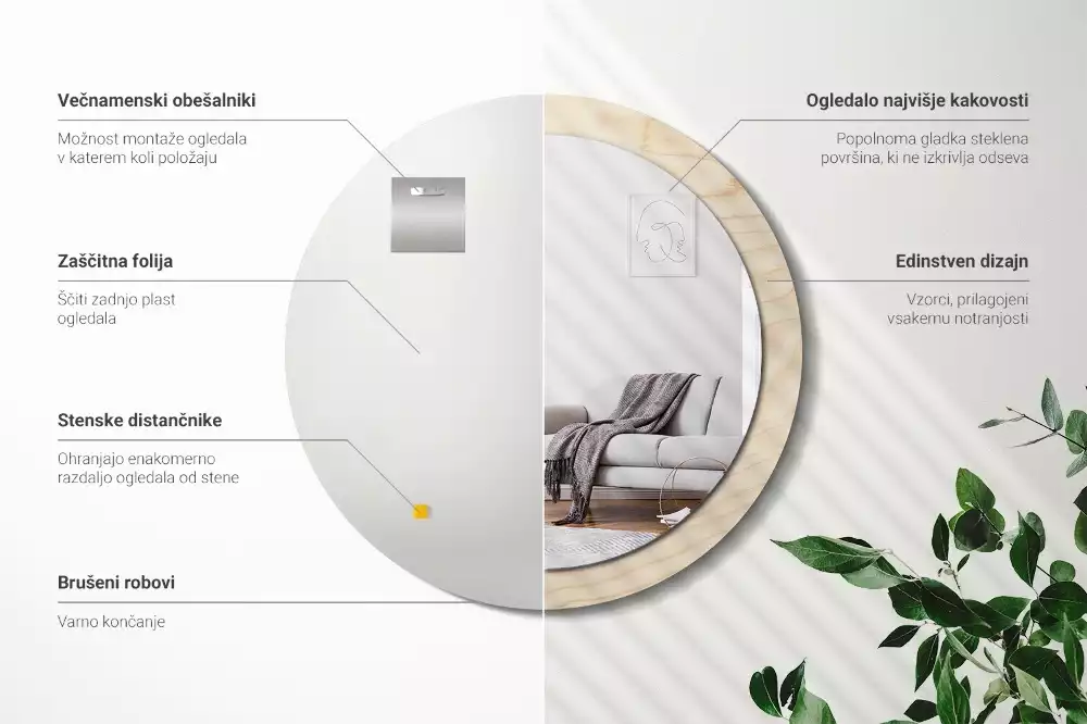 Oglindă cu decor rotundă Lemn deschis