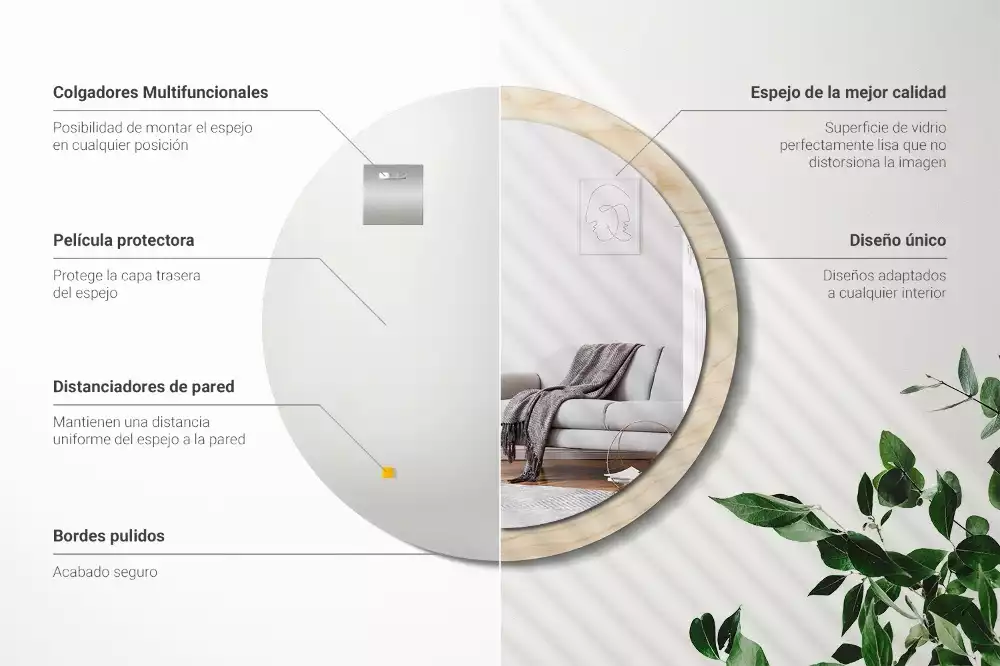 Oglindă cu decor rotundă Lemn deschis