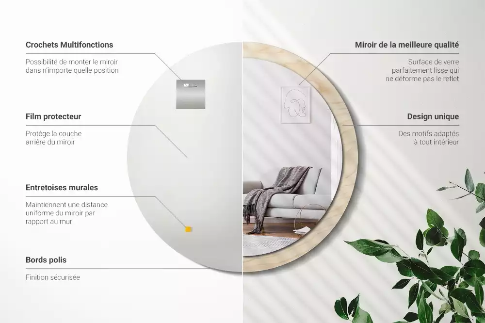 Oglindă cu decor rotundă Lemn deschis