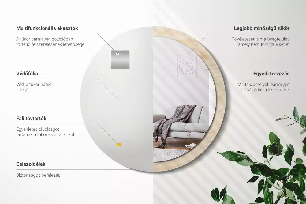 Oglindă cu decor rotundă Lemn deschis