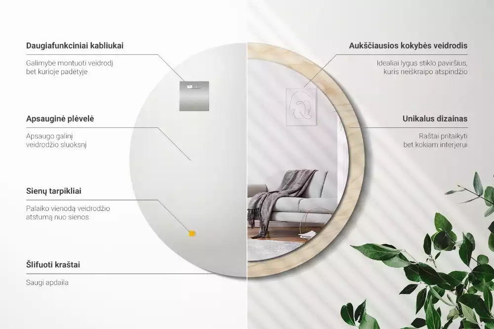 Oglindă cu decor rotundă Lemn deschis