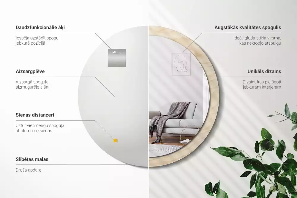 Oglindă cu decor rotundă Lemn deschis