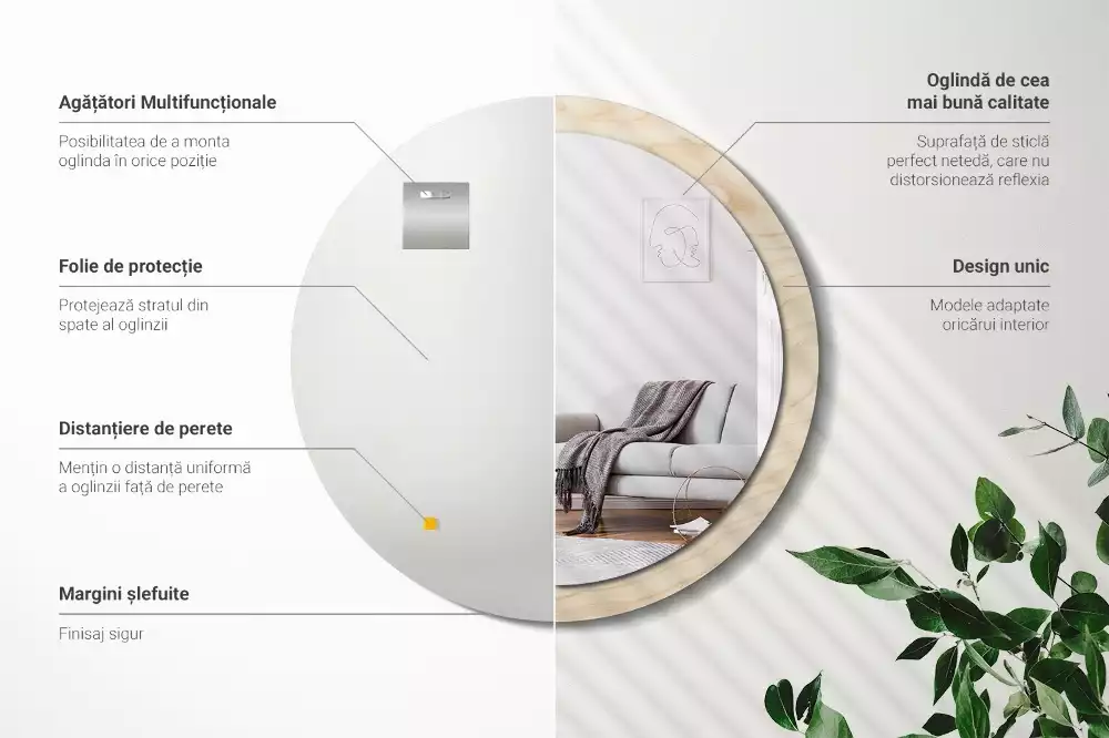 Oglindă cu decor rotundă Lemn deschis