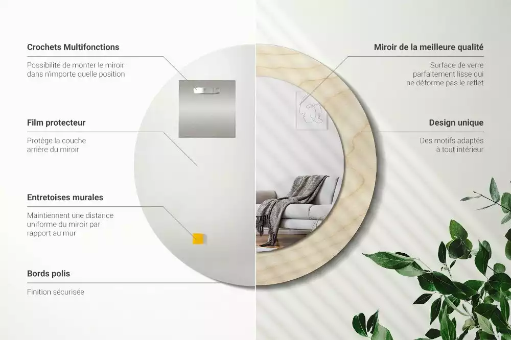 Oglindă cu decor rotundă Lemn deschis