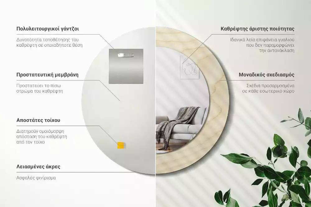 Oglindă cu decor rotundă Lemn deschis