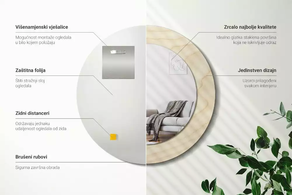 Oglindă cu decor rotundă Lemn deschis