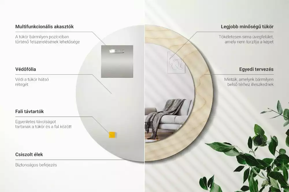 Oglindă cu decor rotundă Lemn deschis
