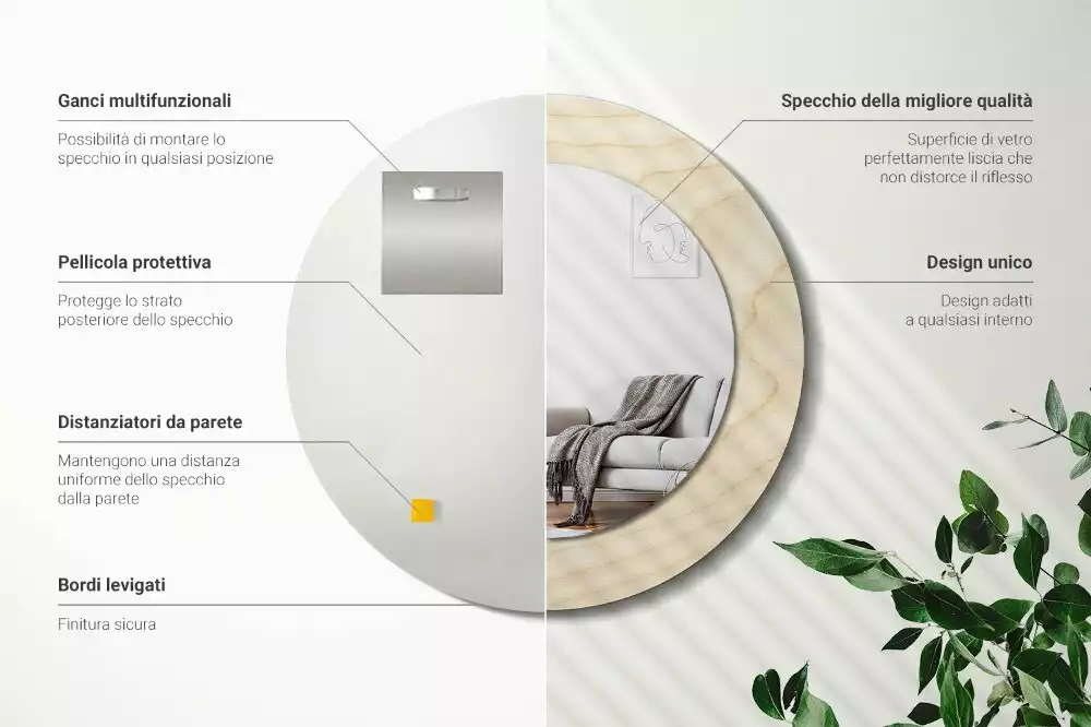 Oglindă cu decor rotundă Lemn deschis