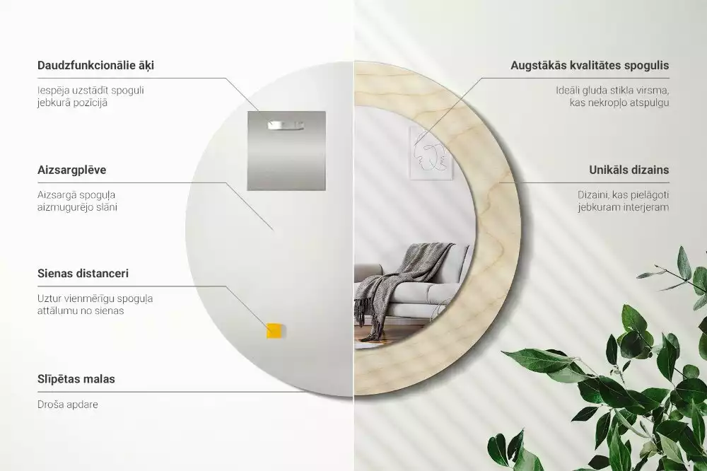 Oglindă cu decor rotundă Lemn deschis